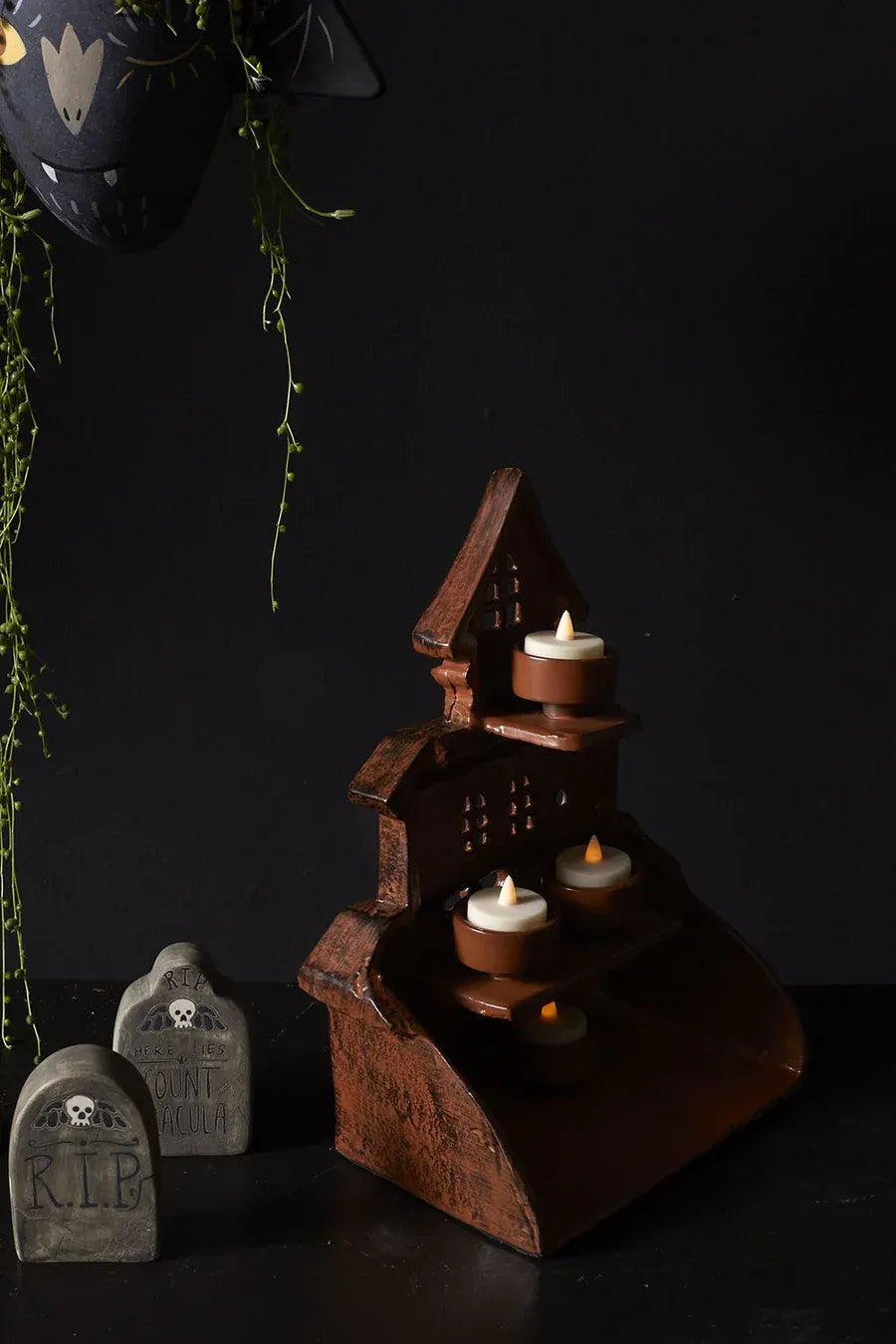 Spooky Ceramic Ghost Haunted House Luminary Candle